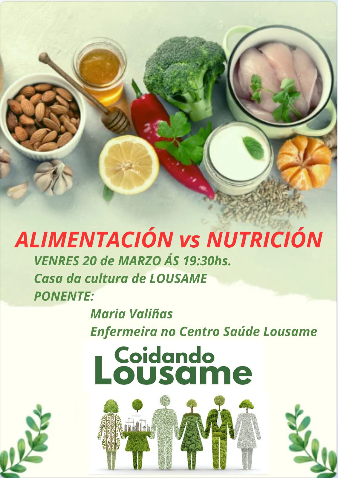 O Concello de Lousame convoca a segunda sesión do programa Coidando Lousame: “Alimentación vs Nutrición”, da man da enfermeira María Valiñas