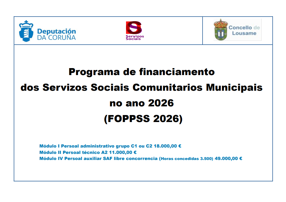 Programa de financiamento dos Servizos Sociais Comunitarios Municipais no ano 2026 (FOPPSS/2026)