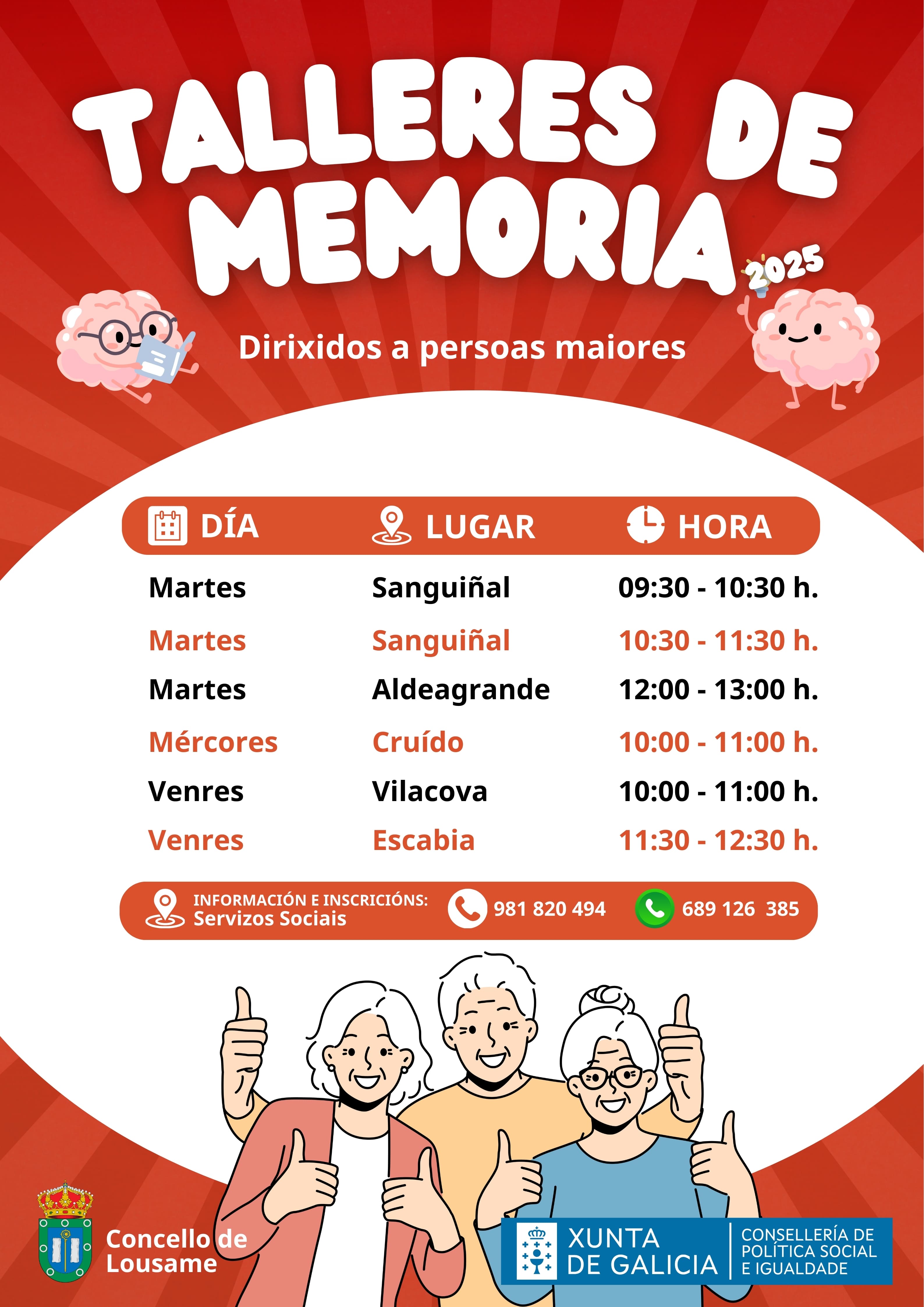 O Concello de Lousame convoca os seus gratuítos Obradoiros da Memoria, dirixidos a persoas maiores de 60 anos
