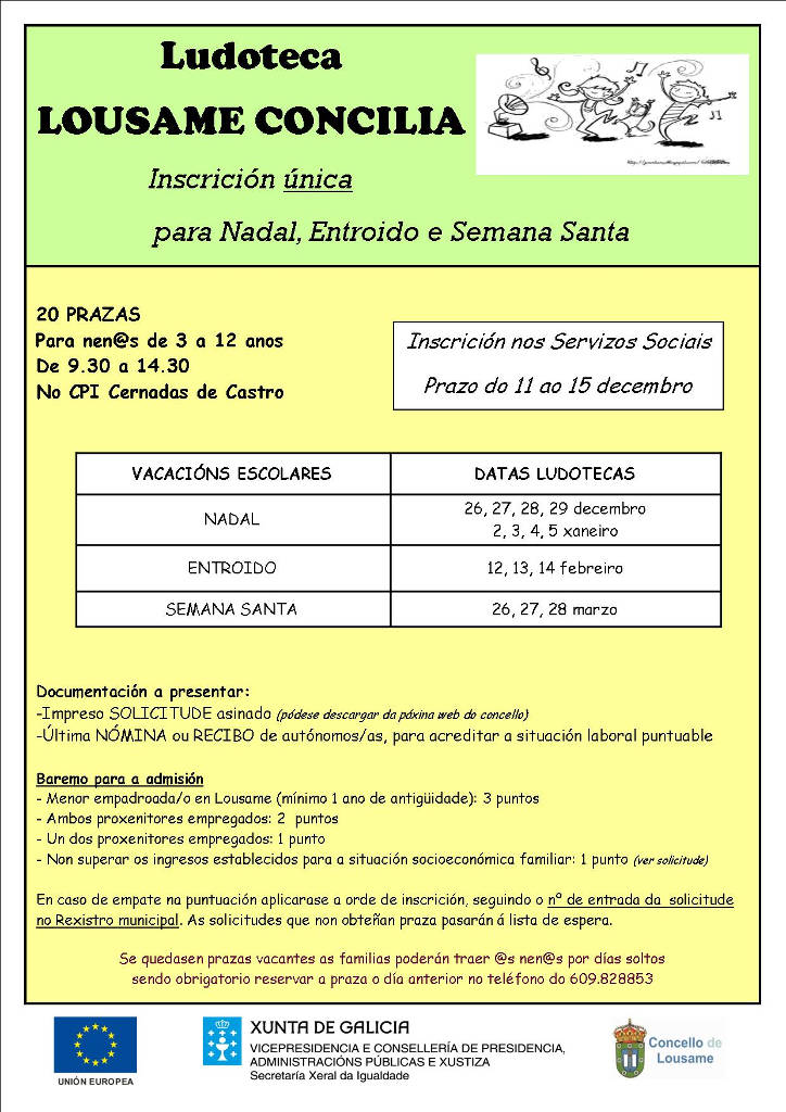 O Concello de Lousame convoca vinte prazas no Lousame Concilia para as vacacións de Nadal, Entroido e Semana Santa